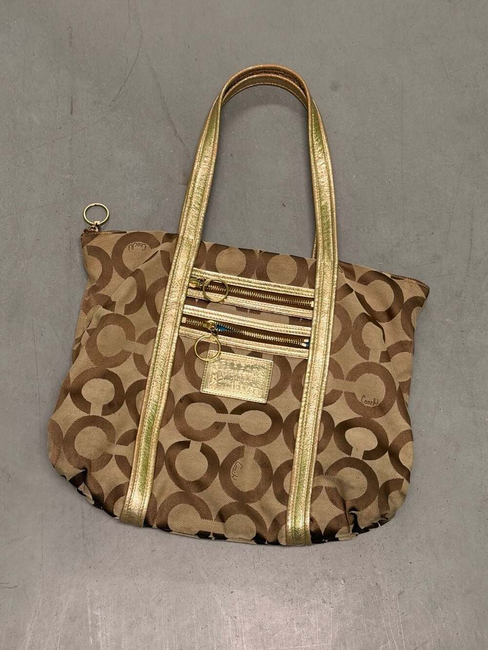 Coach Poppy Op Art Glam Tote Bag in Signature Canvas and Metallic Gold